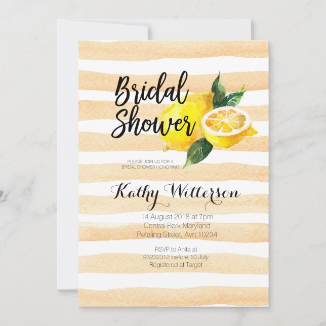 Invitación Acuarela Lemonade Bridal Shower (Anverso)