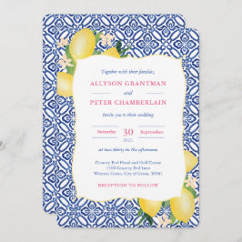 Invitación Acuarela Lemons Blue Tiles Amalfi Boda