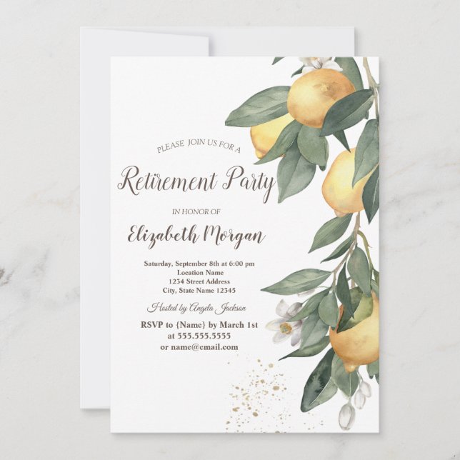 Invitación Acuarela Lemons Green Plaid Retirement (Anverso)