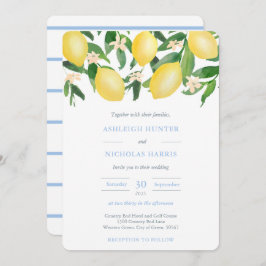 Invitación Acuarela Lemons Polvo Boda de acentos azules