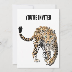 Invitación acuarela leopardo gato de la selva animal pintado