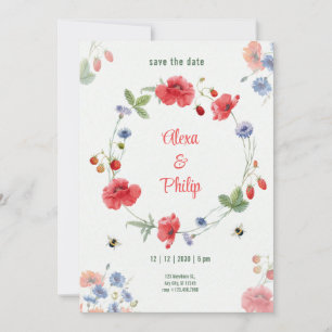 Invitación Acuarela ligeras amapolas rústicas fresas