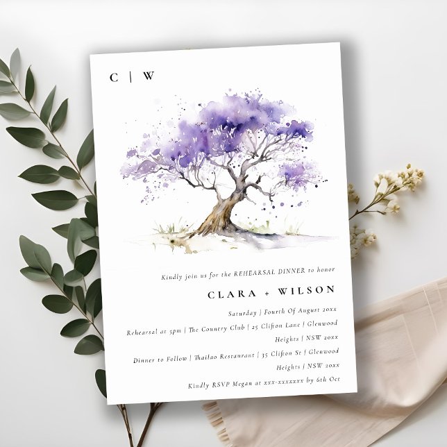 Invitación Acuarela Lilac Jacaranda Árbol ensayar Cena (Subido por el creador)