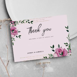 Invitación Acuarela Lílago oro verde rosa floral Gracias