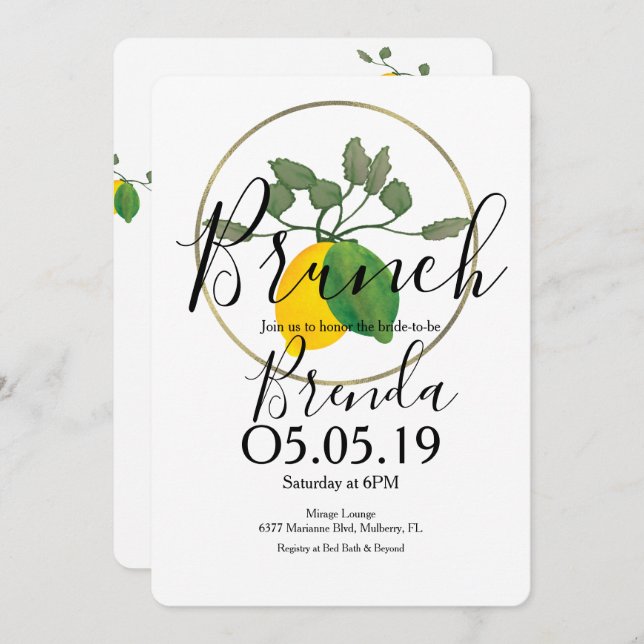 Invitación Acuarela Limoncillo Lima Limón (Anverso / Reverso)