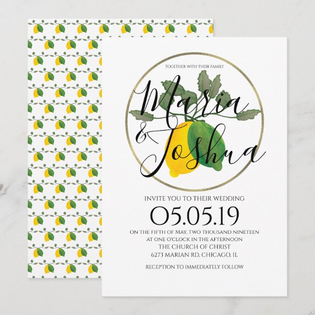 Invitación Acuarela Limoncillo Lima Limón Boda (Anverso / Reverso)