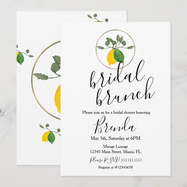 Invitación Acuarela Limoncillo Lime Lemon Bridal Ducha Inv (Anverso / Reverso)