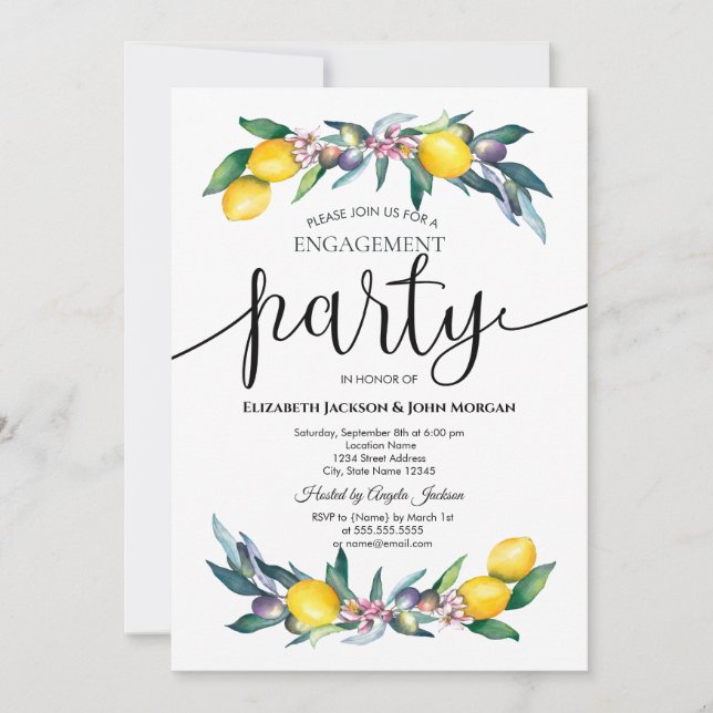 Invitación Acuarela Limones Aceitunas Compromiso (Anverso)