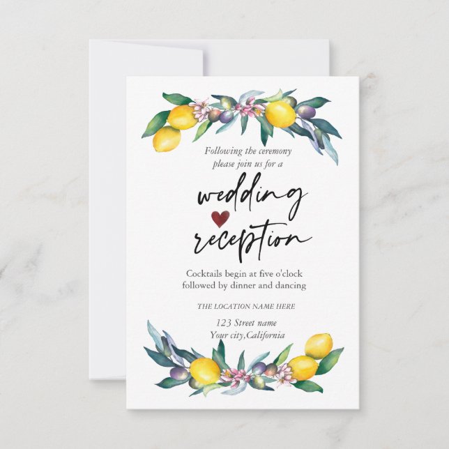 Invitación Acuarela Limones Aceitunas Recepción (Anverso)