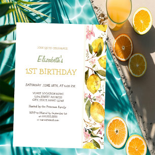 Invitación Acuarela Limones Amarillos Floreciendo Cumpleaños