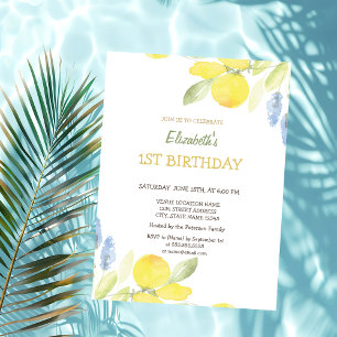 Invitación Acuarela Limones Amarillos Flores Cumpleaños