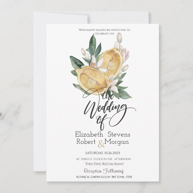 Invitación Acuarela Limones Botánico Boda (Anverso)