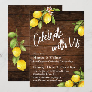 Invitación Acuarela Limones Celebre Con Nosotros en Madera Rú