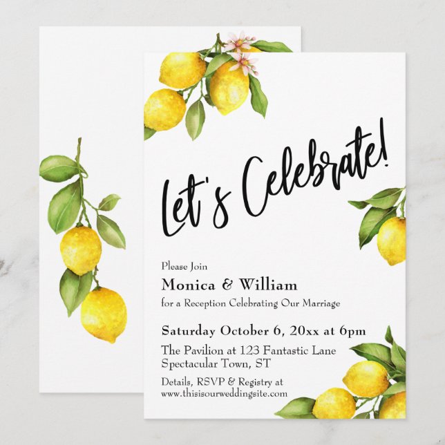Invitación Acuarela Limones Celebremos Tipografía (Anverso / Reverso)