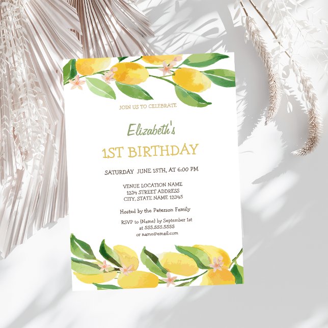 Invitación Acuarela Limones Cítricos Flores Cumpleaños (Subido por el creador)