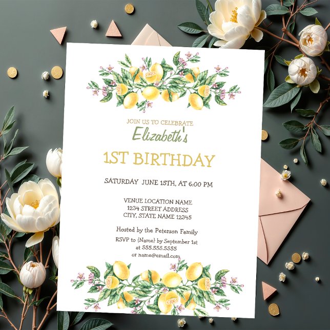 Invitación Acuarela Limones Flores Botánicas Cumpleaños (Subido por el creador)