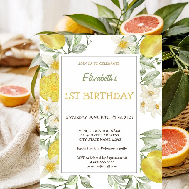 Invitación Acuarela Limones Flores Cumpleaños (Subido por el creador)