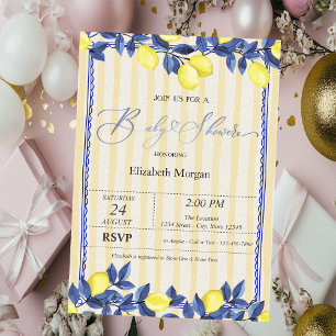 Invitación Acuarela Limones Rayas Amarillas Baby Shower