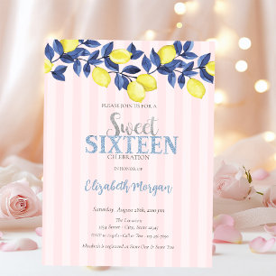 Invitación Acuarela Limones Rayas Rosadas Sweet 16