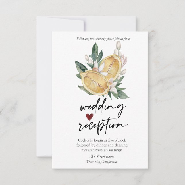 Invitación Acuarela Limones Recepción Botánica (Anverso)