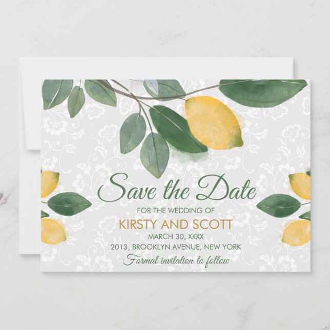 Invitación Acuarela Limones Sicilianos Guardar la Fecha (Anverso)