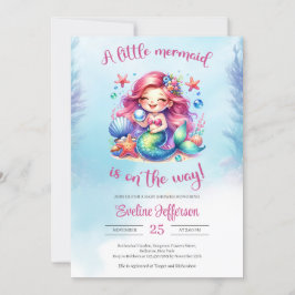Invitación Acuarela linda sirenita está en camino
