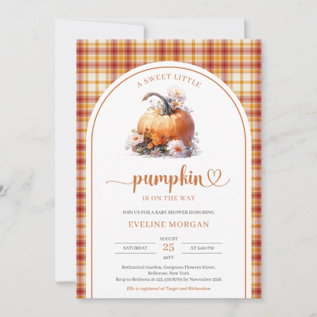 Invitación Acuarela linda Una pequeña calabaza dulce otoño pl (Anverso)