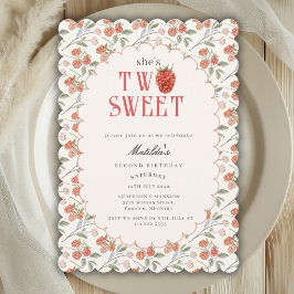 Invitación Acuarela Lindas Frambuesas Dos Dulces 2 Cumpleaños