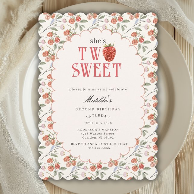 Invitación Acuarela Lindas Frambuesas Dos Dulces 2 Cumpleaños (Subido por el creador)