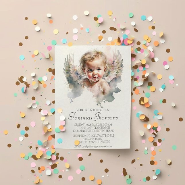 Invitación Acuarela lindo Angel Baptismo Bebé (Subido por el creador)