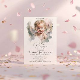 Invitación Acuarela lindo Angel Baptismo Bebé