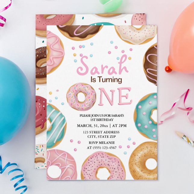 Invitación acuarela lindo donuts 1º cumpleaños (Subido por el creador)
