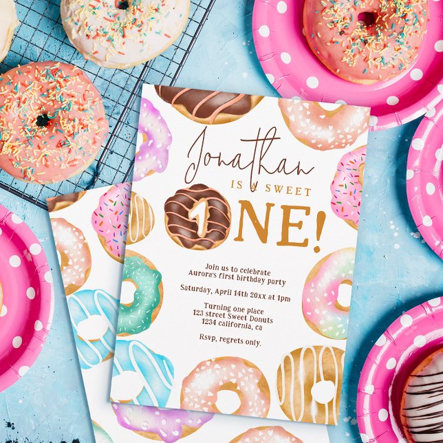 Invitación acuarela lindo donuts Sweet One 1er cumpleaños (Subido por el creador)