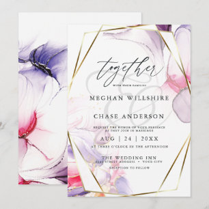 Invitación Acuarela líquida rosa carmesí y lila elegante