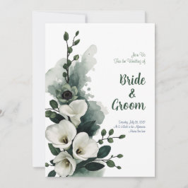 Invitación Acuarela Lirio de Calla Blanco Verde Salvia Minima