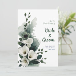 Invitación Acuarela Lirio de Calla Blanco Verde Salvia Minima