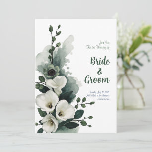 Invitación Acuarela Lirio de Calla Blanco Verde Salvia Minima