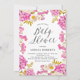 Invitación Acuarela Magenta Hydrangeas Baby Shower floral