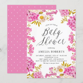 Invitación Acuarela Magenta Hydrangeas Baby Shower floral
