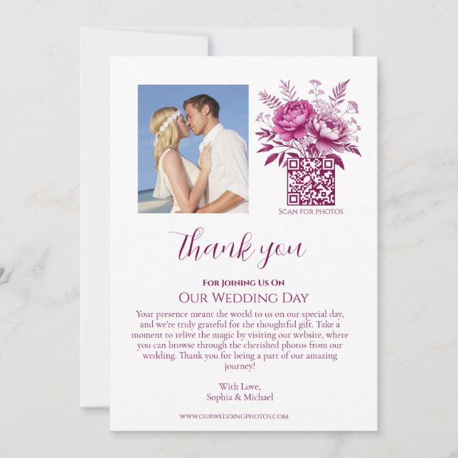 Invitación Acuarela Magenta Peony-Boda Photo You-Gracias- (Anverso)