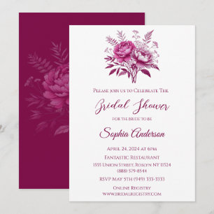Invitación Acuarela Magenta Peony - Ducha de novia-