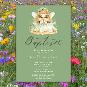 Invitación Acuarela Magia Hada Olive Green Baptism