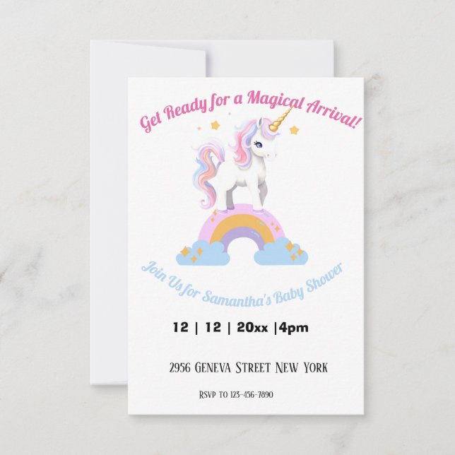 Invitación Acuarela mágica Arcoiris Unicornio Ducha de bebé (Anverso)
