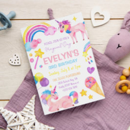 Invitación Acuarela mágica Chica de cumpleaños de unicornio