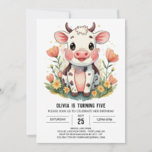 Invitación Acuarela mágica Cute Cow Cumpleaños