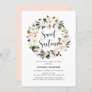 Invitación Acuarela Magnolia Algodón Dulce Dieciséis