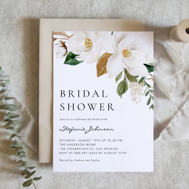 Invitación Acuarela Magnolia Blanca Rústica Ducha Bridal (Subido por el creador)