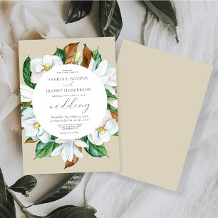 Invitación Acuarela Magnolia Boda de Círculo Floral Beige