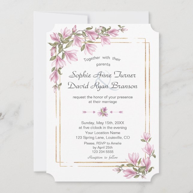Invitación Acuarela Magnolia Flores Bloom Boda de Oro (Anverso)