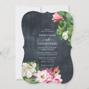 Invitación Acuarela Magnolia Flores Boda Blanco Negro